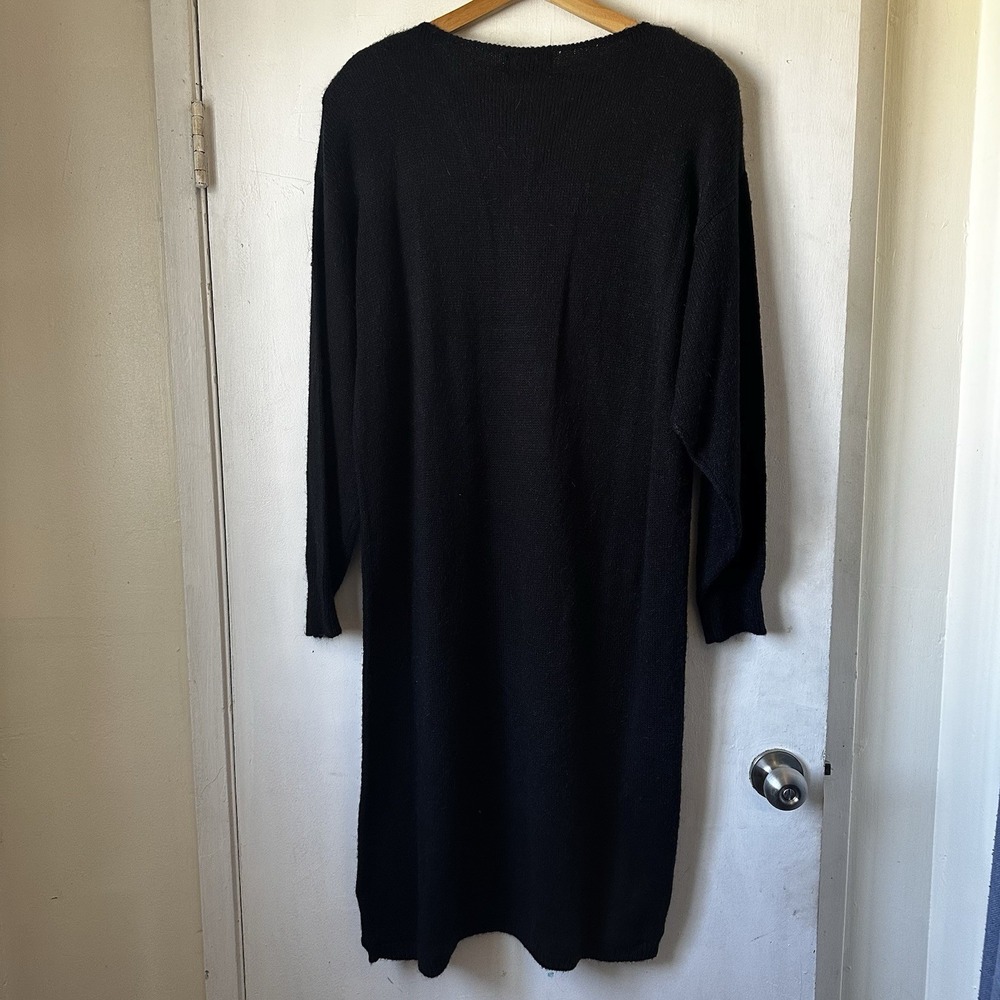 Vintage 80's Knit Sweater Dress Black Red Graphic Glam Moto Babe Mob Wife XL - Picture 3 of 7